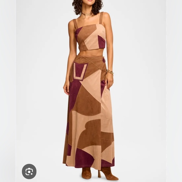 NWT Ramy Brook Jeannie Faux Suede Patchwork Maxi Skirt - Picture 1 of 7
